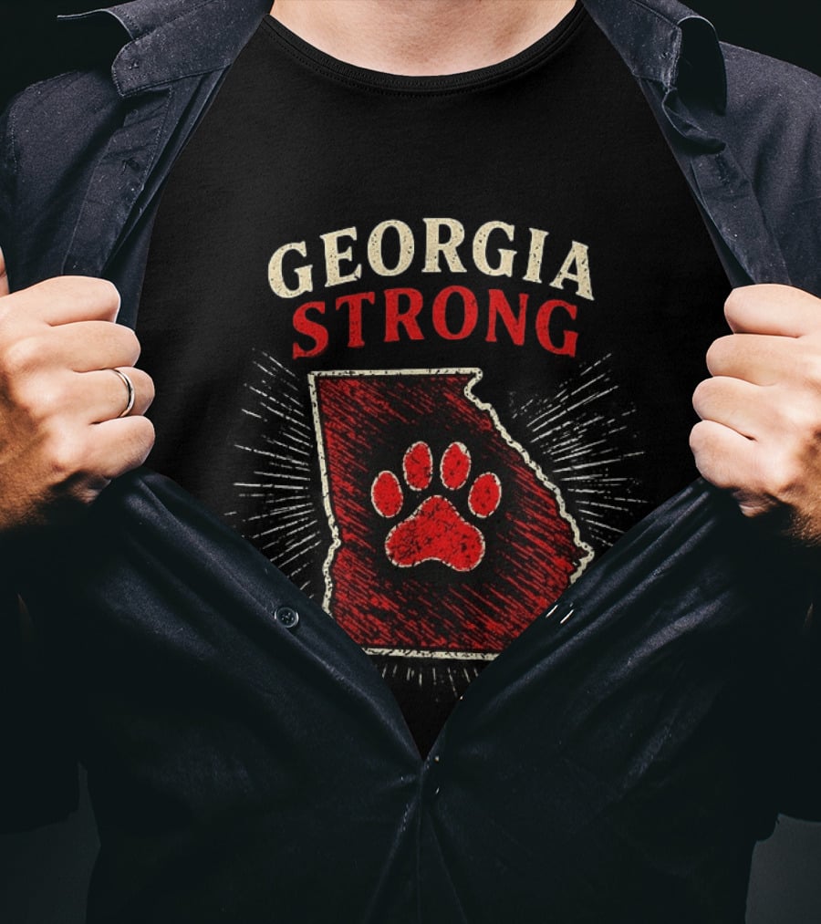 Georgia Strong Map Red Paw Print Inside State Shape T-Shirt