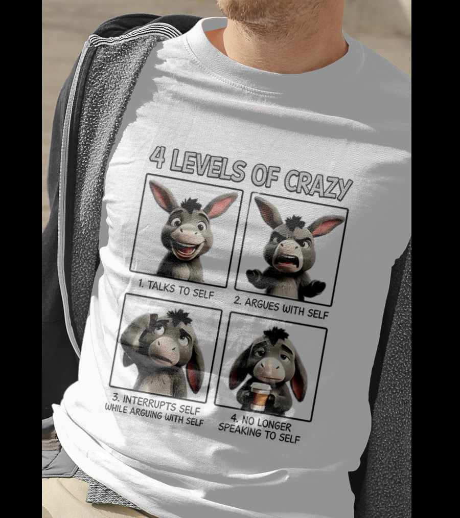 4 Levels Of Crazy Donkey Expressions Coffee Mood T-Shirt
