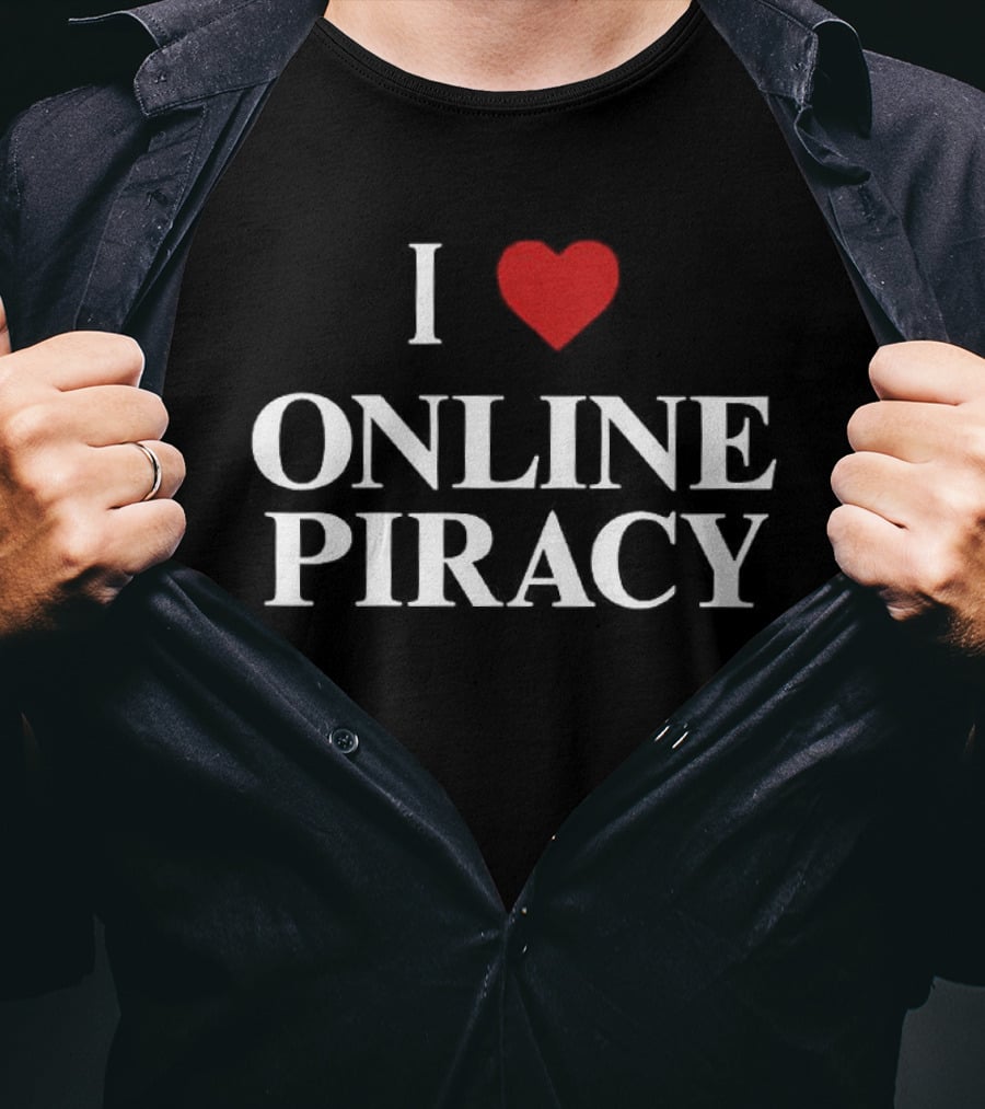 I Love Online Piracy Bold Heart Red White T-Shirt