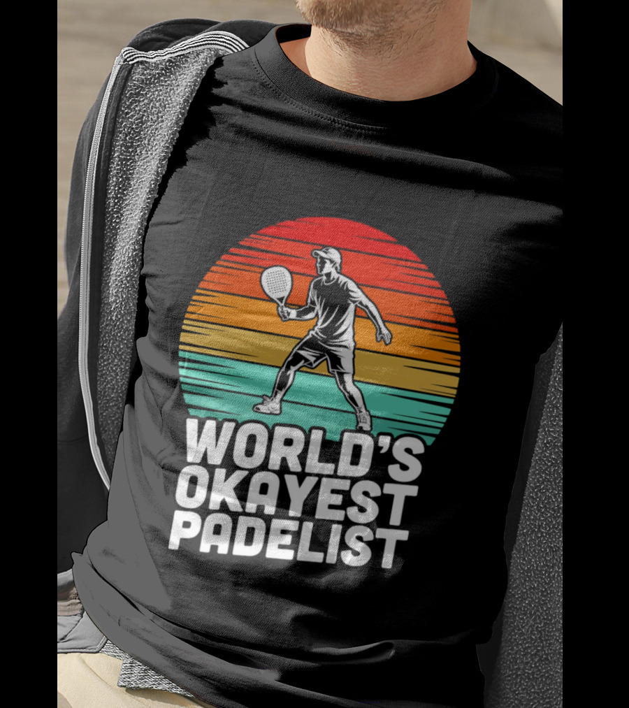 World's Okayest Padelist Retro Sunset Paddle Player T-Shirt