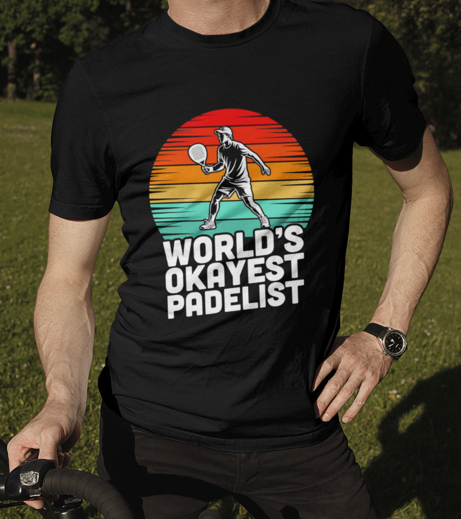 World's Okayest Padelist Retro Sunset Paddle Player T-Shirt