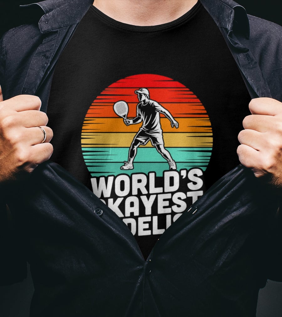 World's Okayest Padelist Retro Sunset Paddle Player T-Shirt