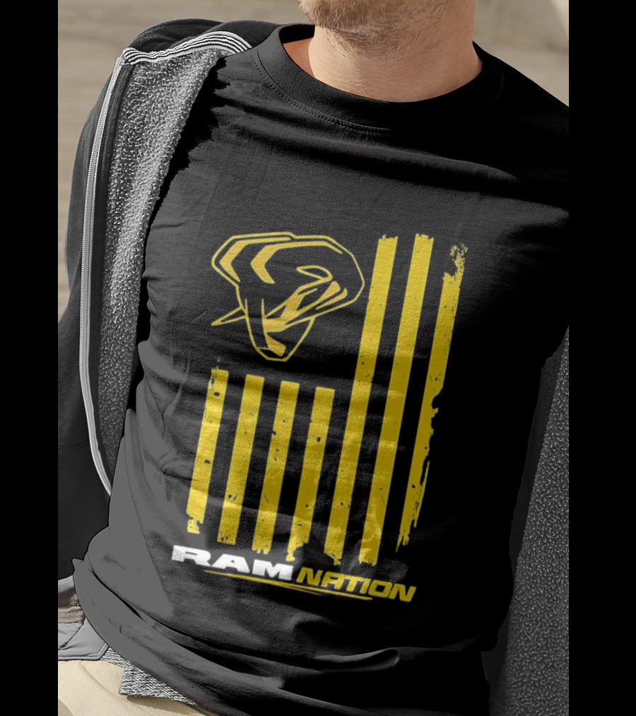 Ram Nation USA Flag Yellow Ram Head Stripes T-Shirt