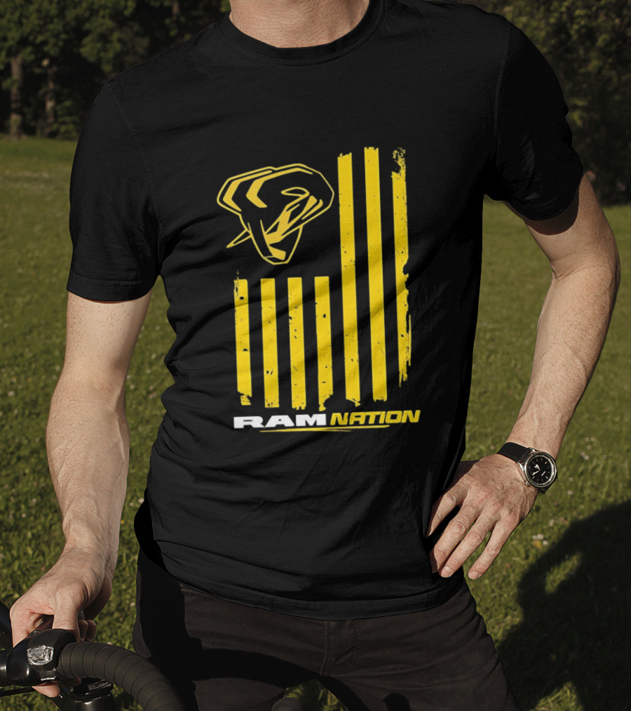 Ram Nation USA Flag Yellow Ram Head Stripes T-Shirt
