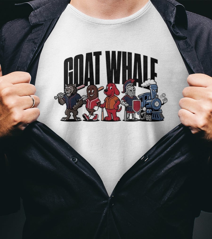 GOAT WHALE Cartoon Characters Baseball Wolf Sausage Dog Roman Train T-Shirt