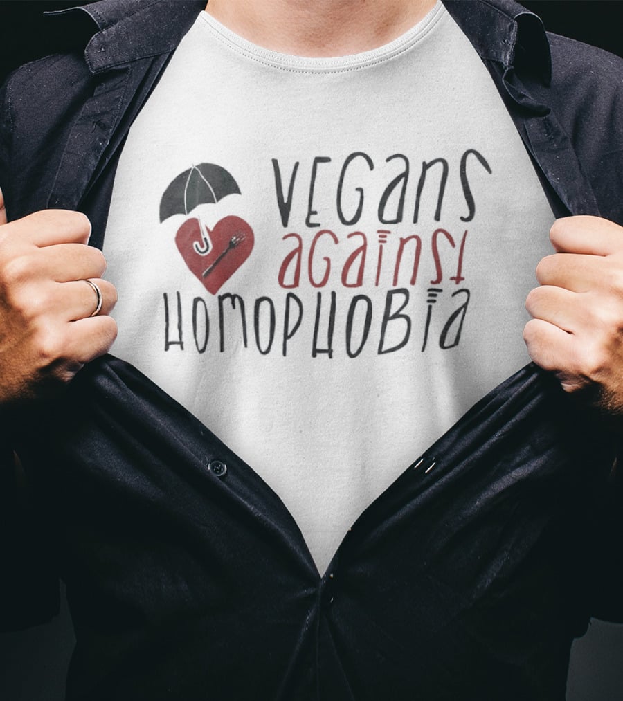 Vegans Against Homophobia Heart Umbrella Fork Spoon T-Shirt