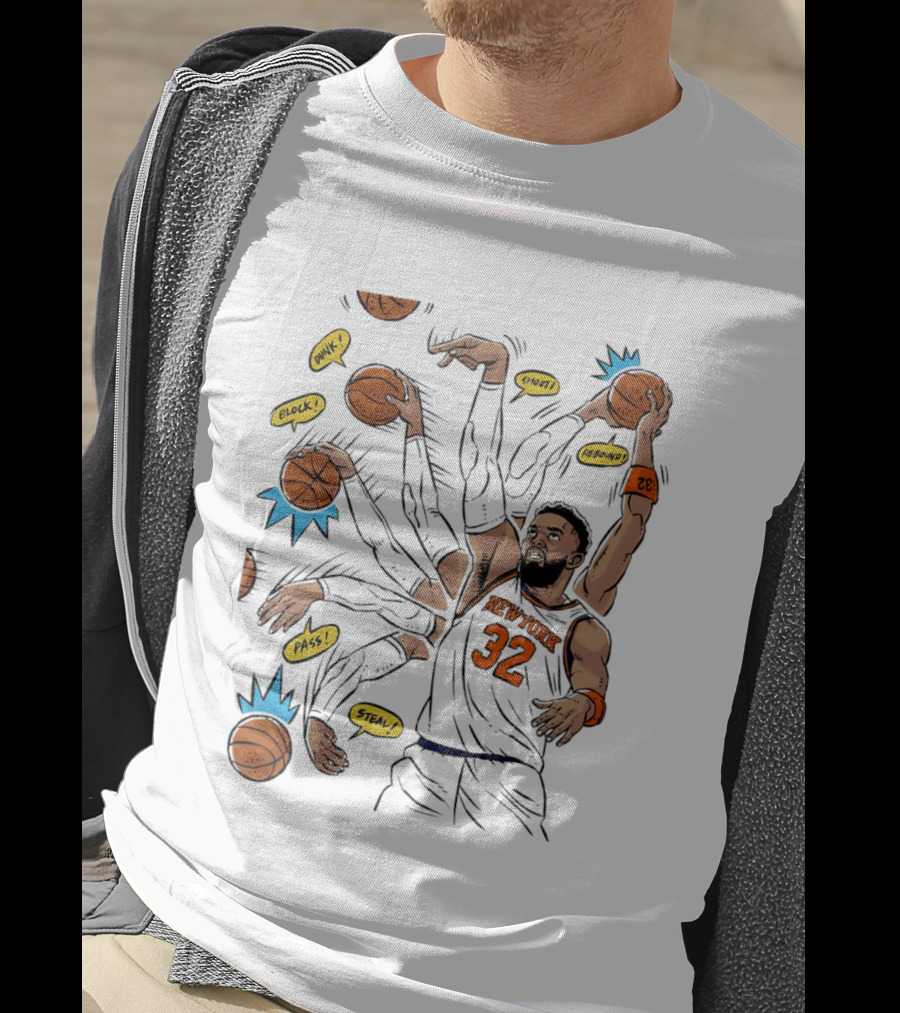 New York Basketball Knicks Dunk Shoot Rebound Pass Steal Block Black Player 32 T-Shirt