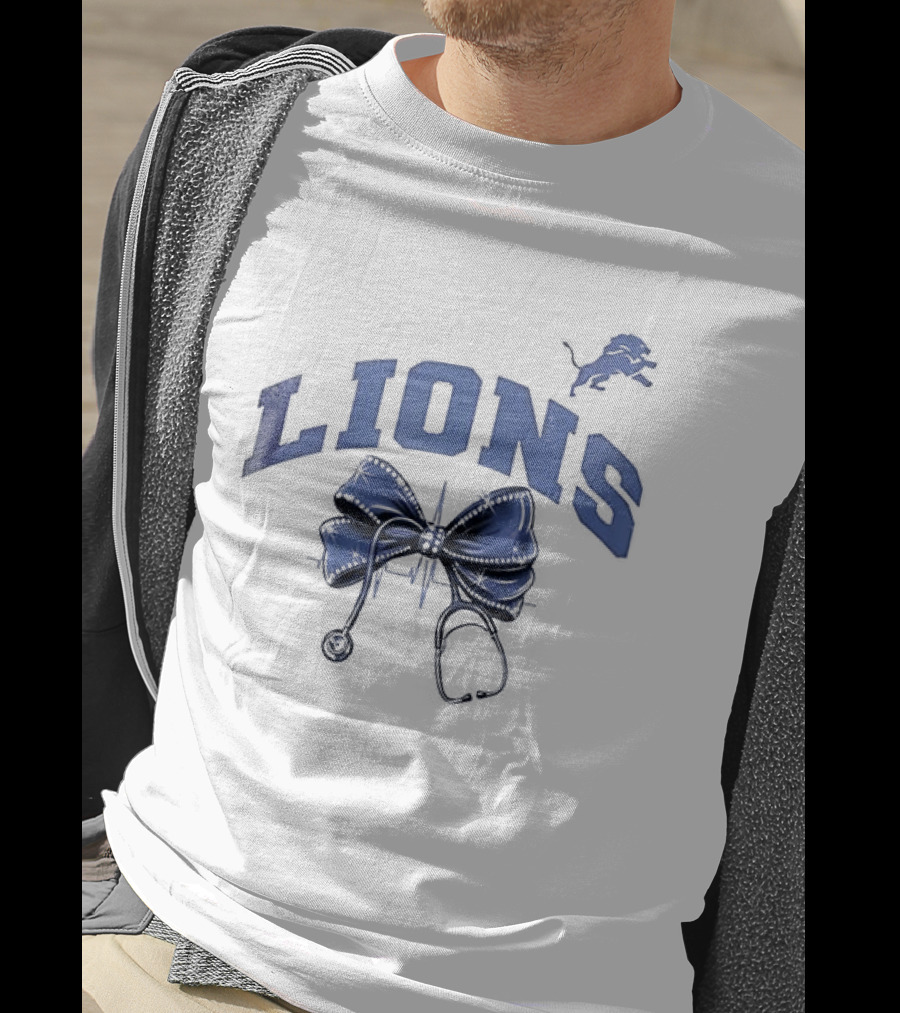 Detroit Lions Nurse By Heart By Soul With Stethoscope And Bow T-Shirt