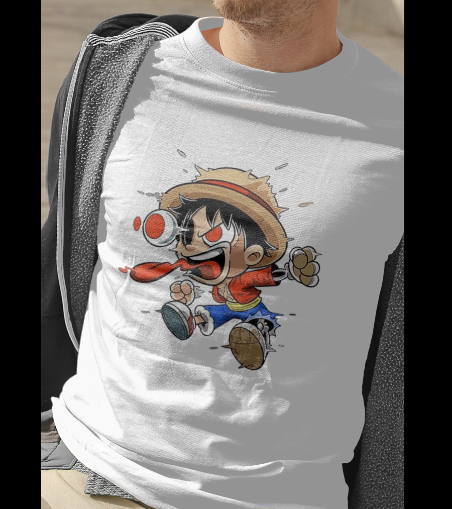 Chibi Dripping Monkey D. Luffy One Piece Anime Style Hat Straw Hat Pirates T-Shirt
