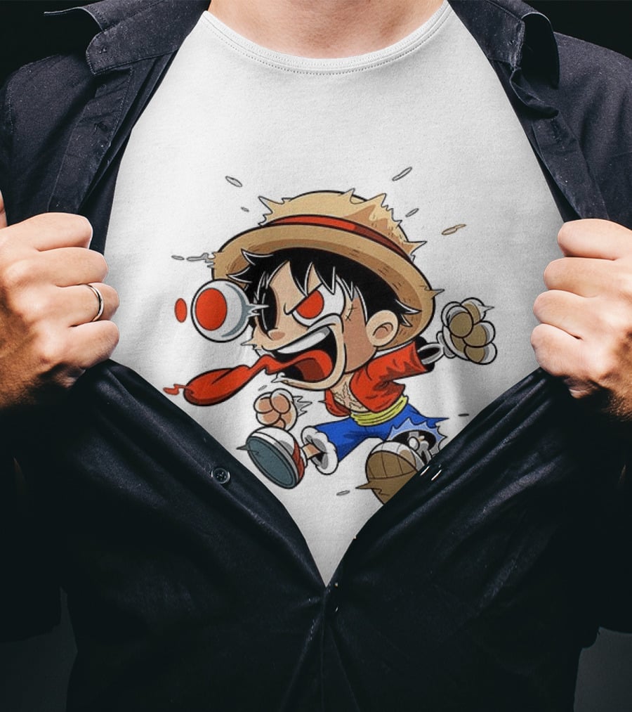Chibi Dripping Monkey D. Luffy One Piece Anime Style Hat Straw Hat Pirates T-Shirt