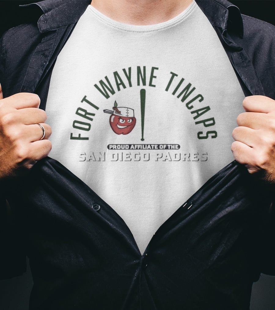 Fort Wayne TinCaps San Diego Padres Affiliate Red Apple Bat T-Shirt