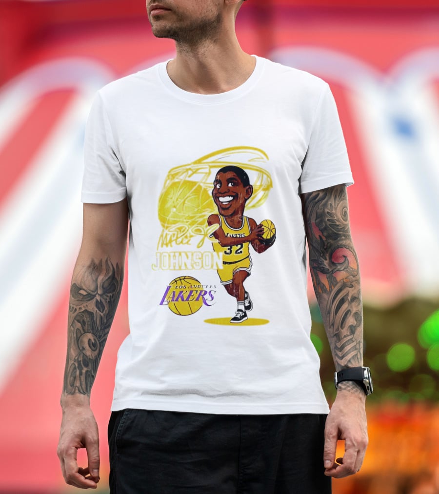 Magic Johnson 32 Los Angeles Lakers Basketball Caricature T-Shirt