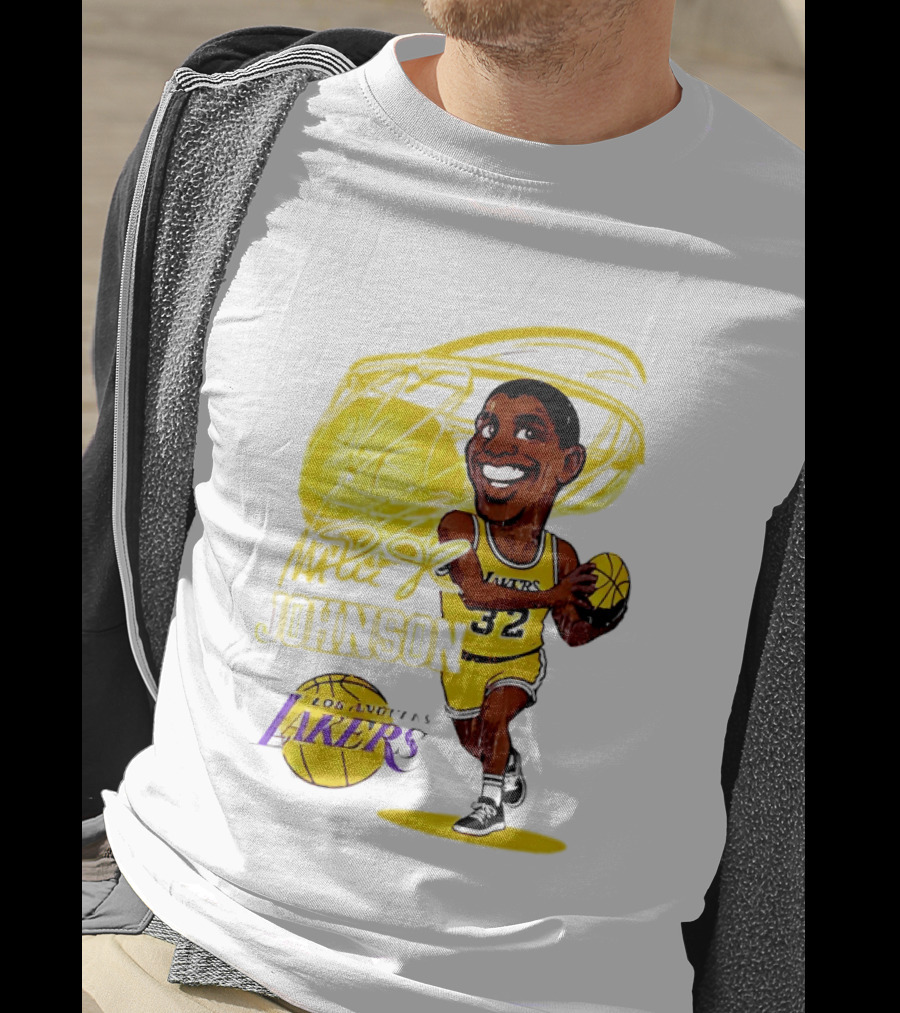 Magic Johnson 32 Los Angeles Lakers Basketball Caricature T-Shirt