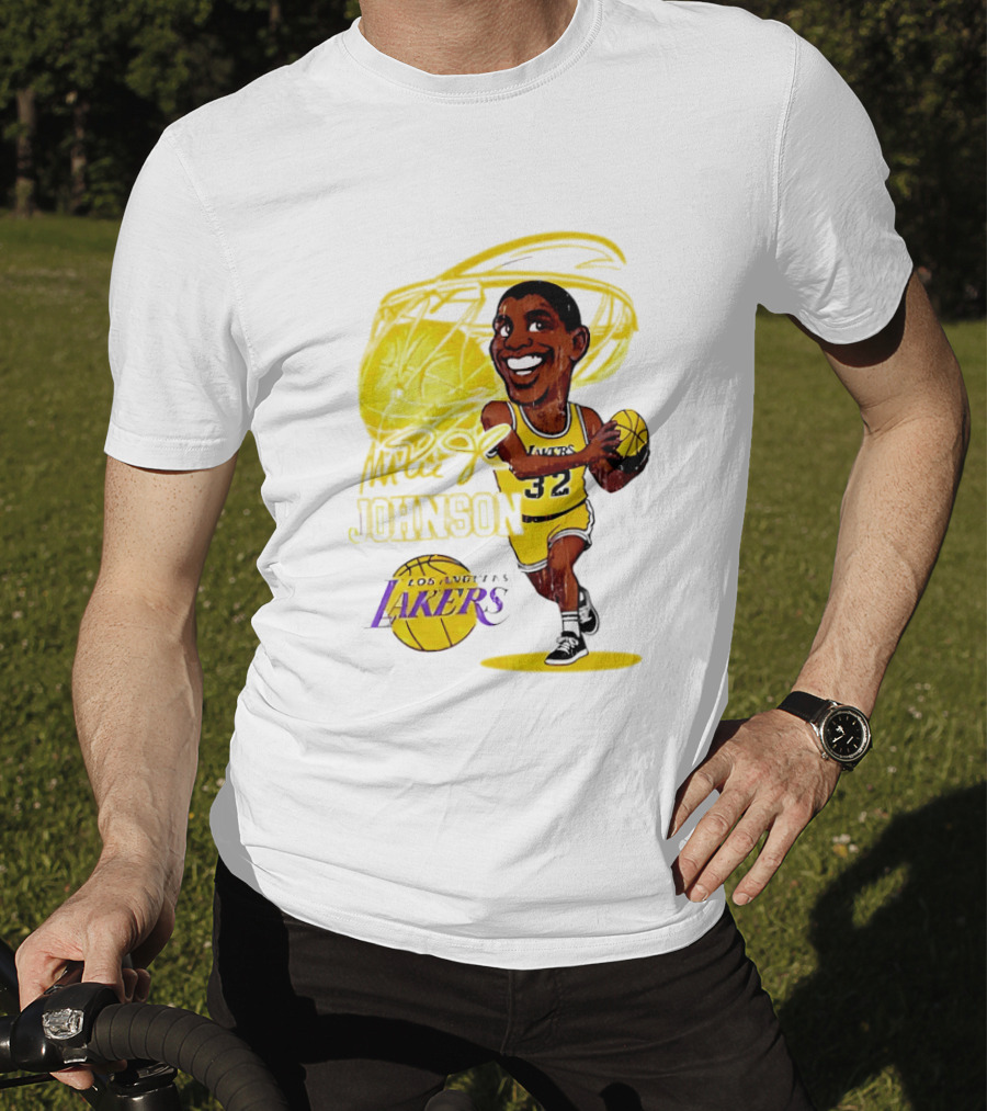 Magic Johnson 32 Los Angeles Lakers Basketball Caricature T-Shirt