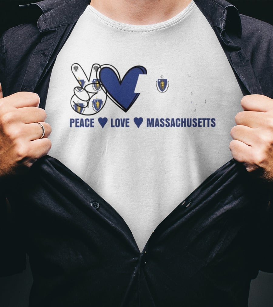Peace Love Massachusetts With State Map T-Shirt