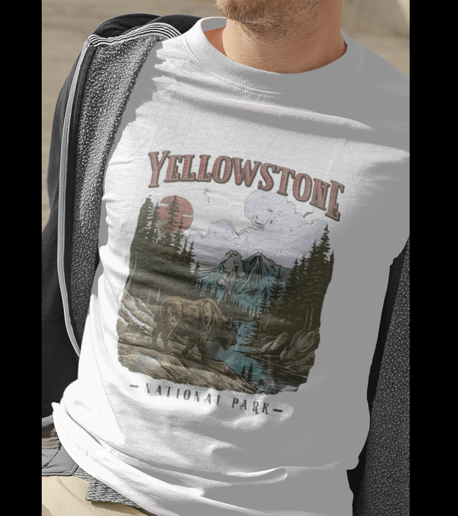 Yellowstone National Park Wild Buffalo By Stream Scenic Landscape T-Shirt
