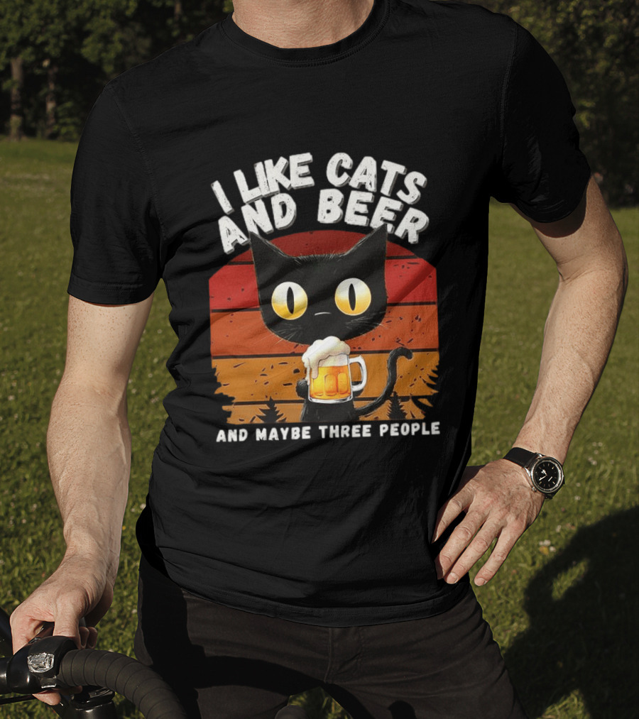 I Like Cats And Beer And Maybe Three People Sunset T-Shirt
