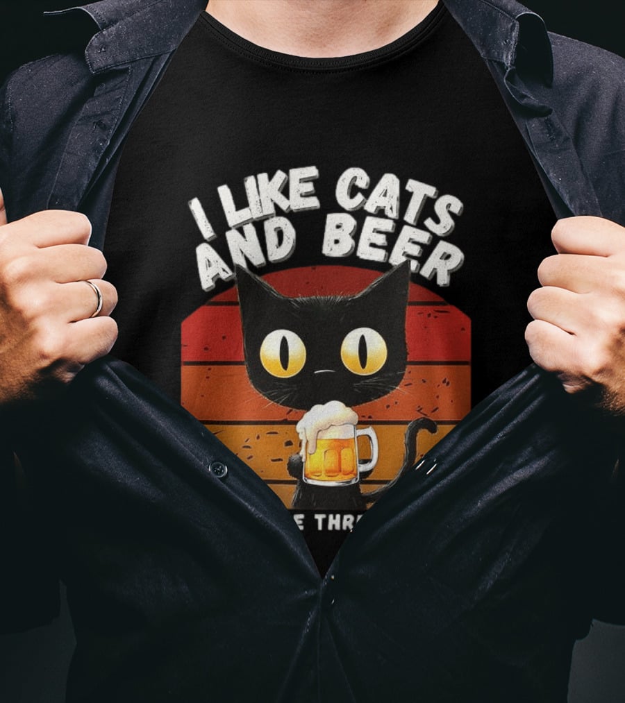 I Like Cats And Beer And Maybe Three People Sunset T-Shirt