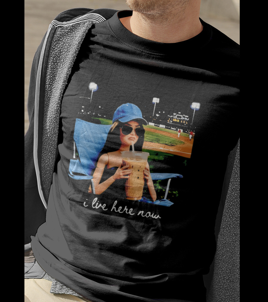 I Live Here Now Barbie Drink Coffee Baseball Stadium Scene T-Shirt