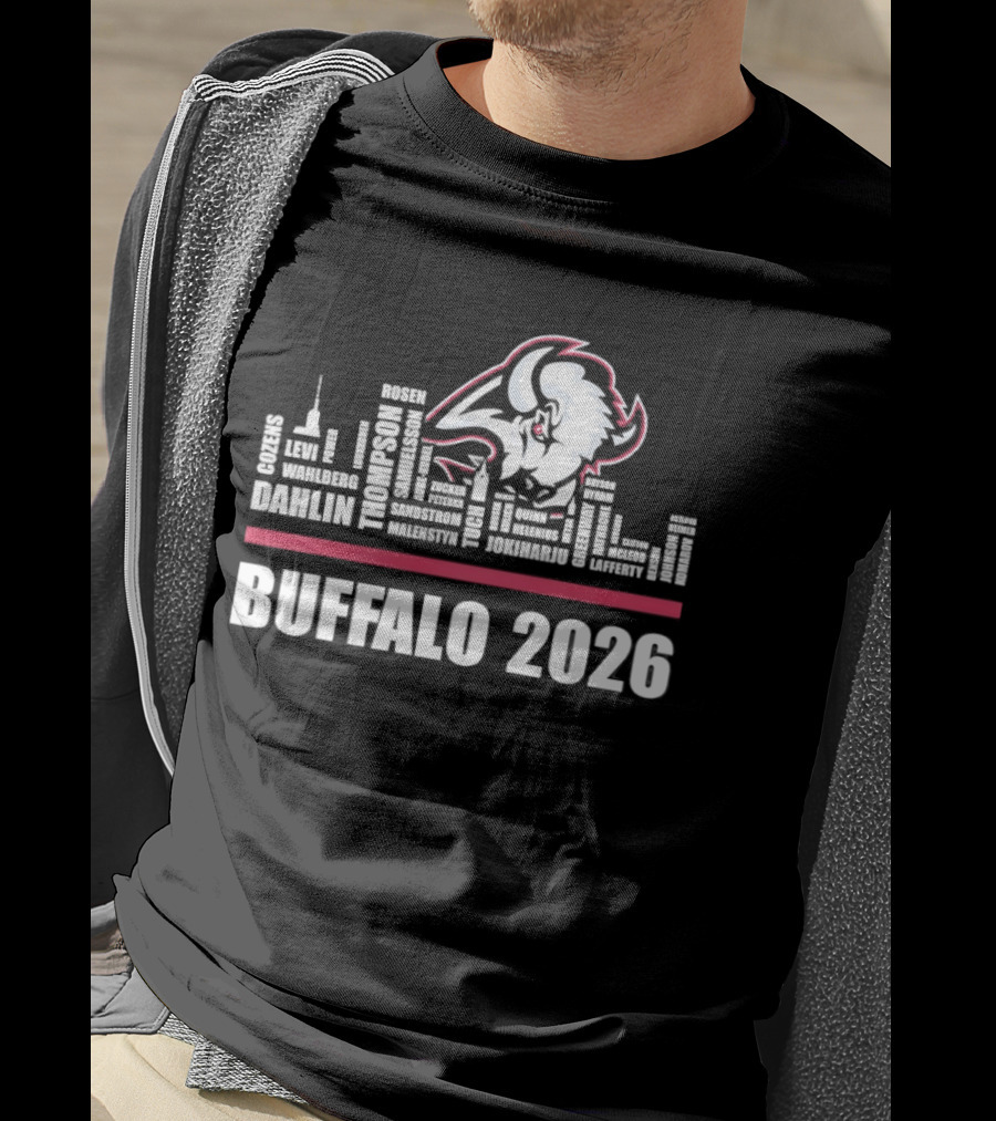 Buffalo Sabres 2026 NHL Ice Hockey Skyline Players City Shape T-Shirt