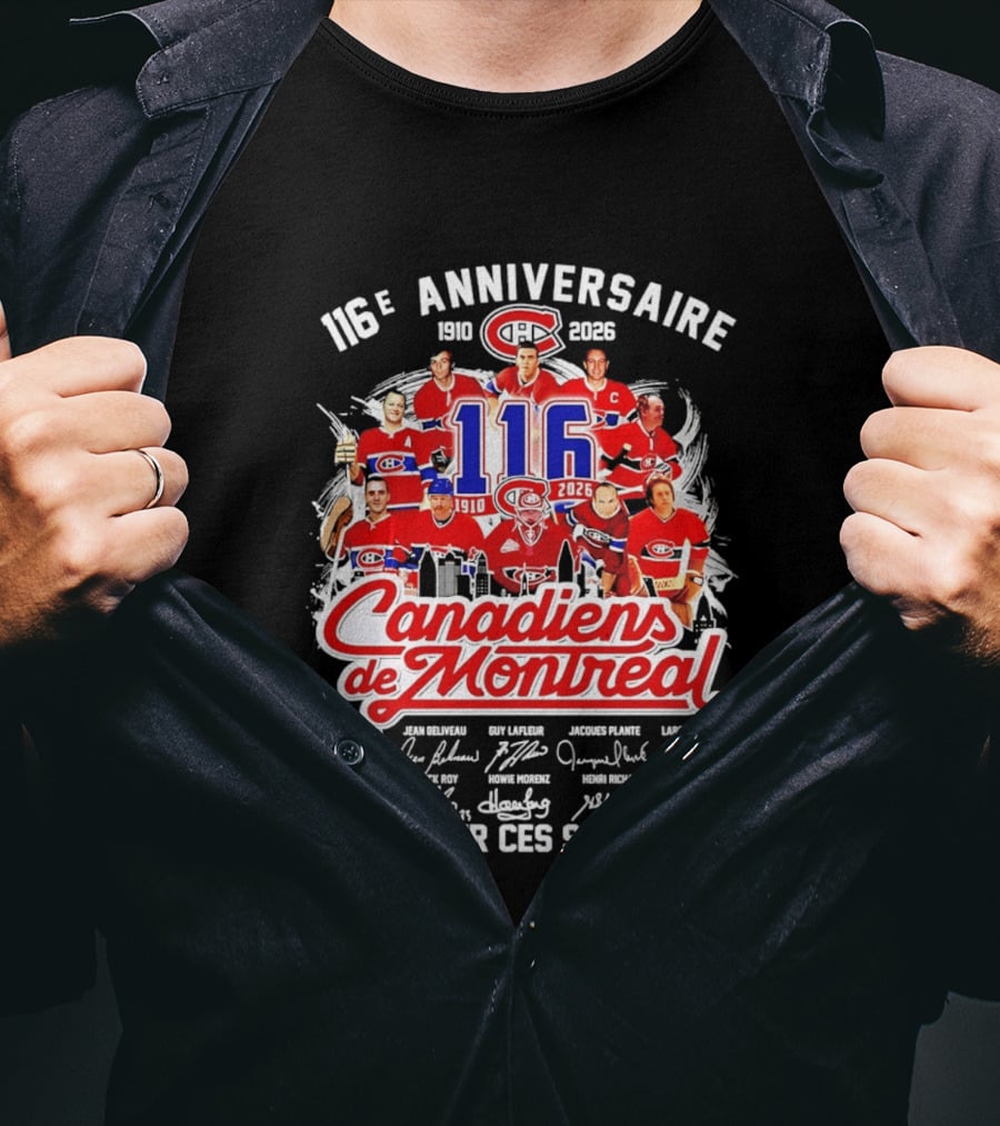 116e Anniversaire Canadiens De Montréal 1910 2026 Merci Pour Ces Souvenirs Signatures T-Shirt