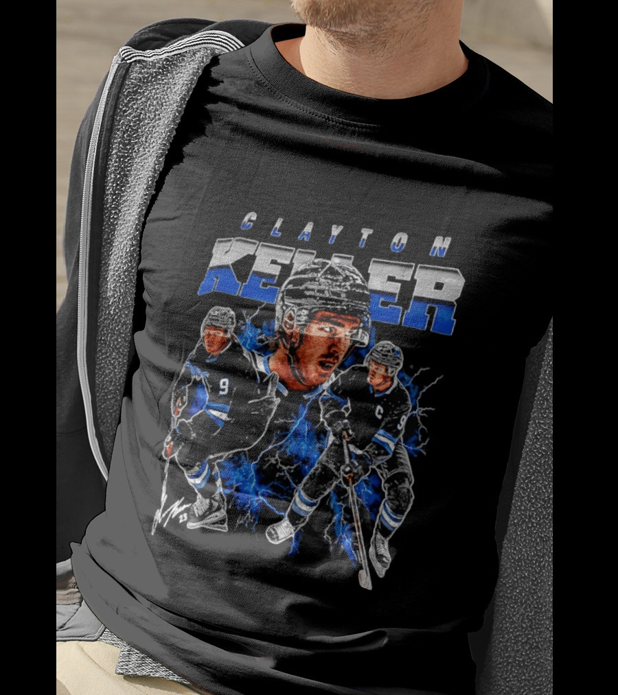 Clayton Keller 9 Utah Mammoth Ice Hockey Player Blue Lightning T-Shirt