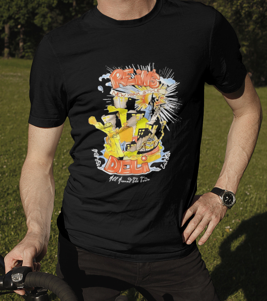 Rein's New York Style Deli Statue Of Liberty Cityscape Explosion T-Shirt