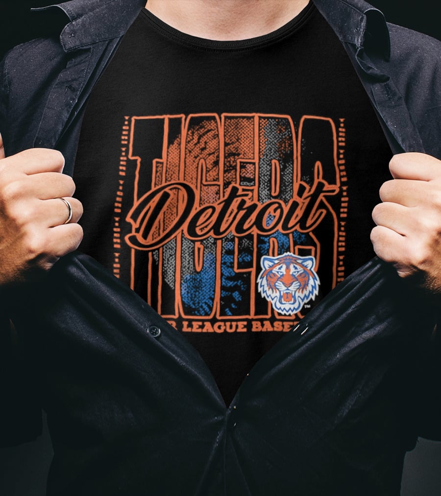 Detroit Tigers MLB Tiger Head Classic Orange And Blue T-Shirt