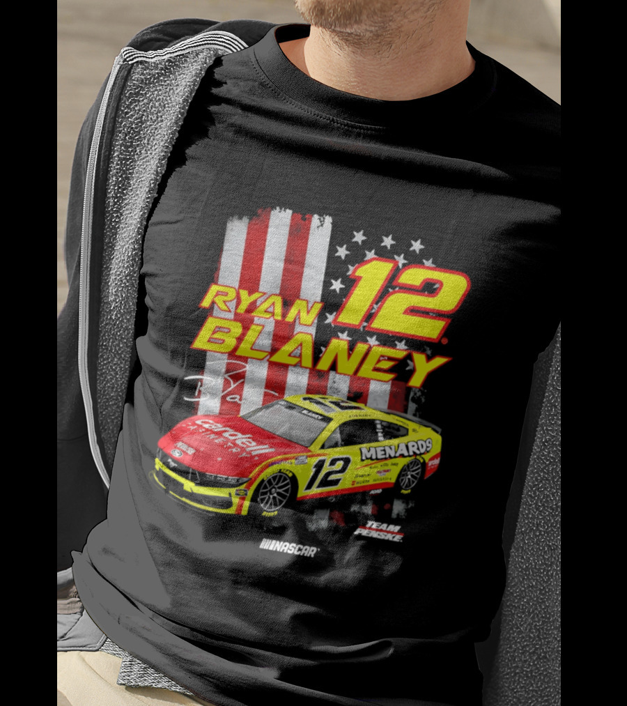 Ryan Blaney 12 Team Penske NASCAR American Flag Racing Car T-Shirt