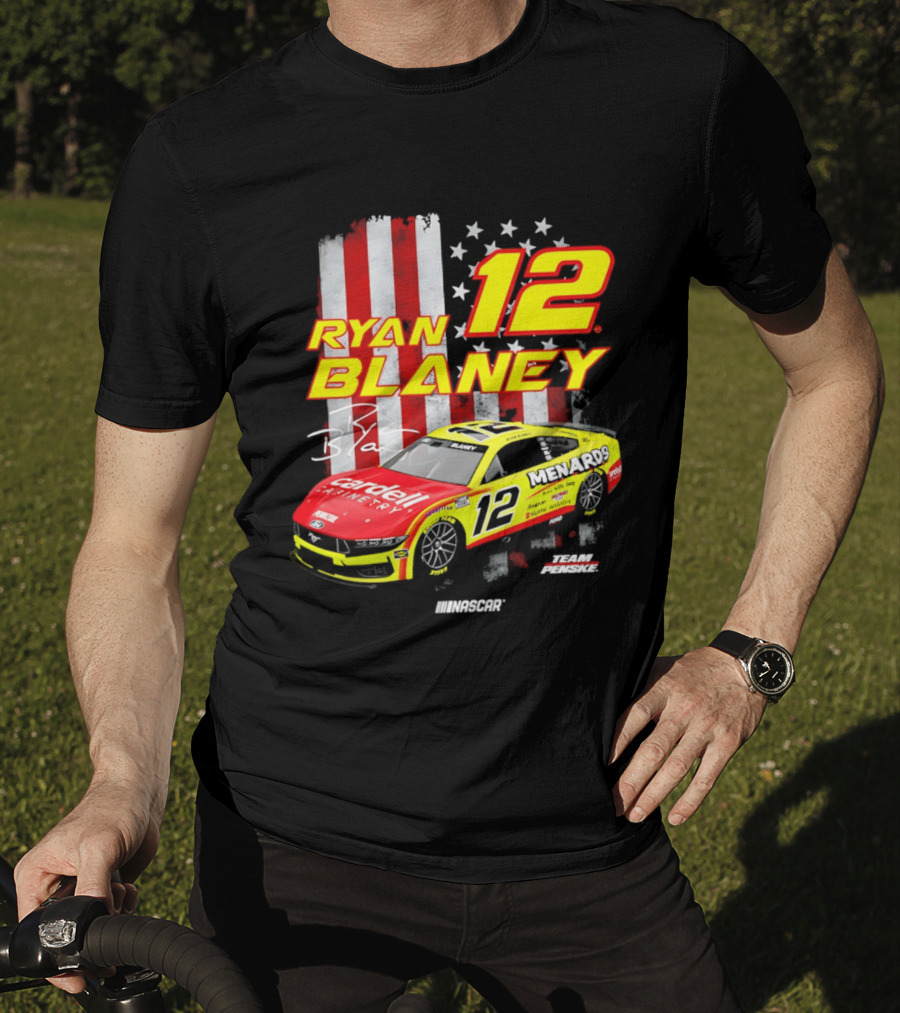 Ryan Blaney 12 Team Penske NASCAR American Flag Racing Car T-Shirt