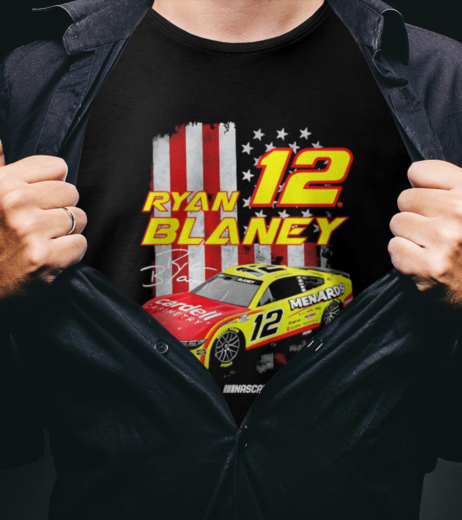 Ryan Blaney 12 Team Penske NASCAR American Flag Racing Car T-Shirt