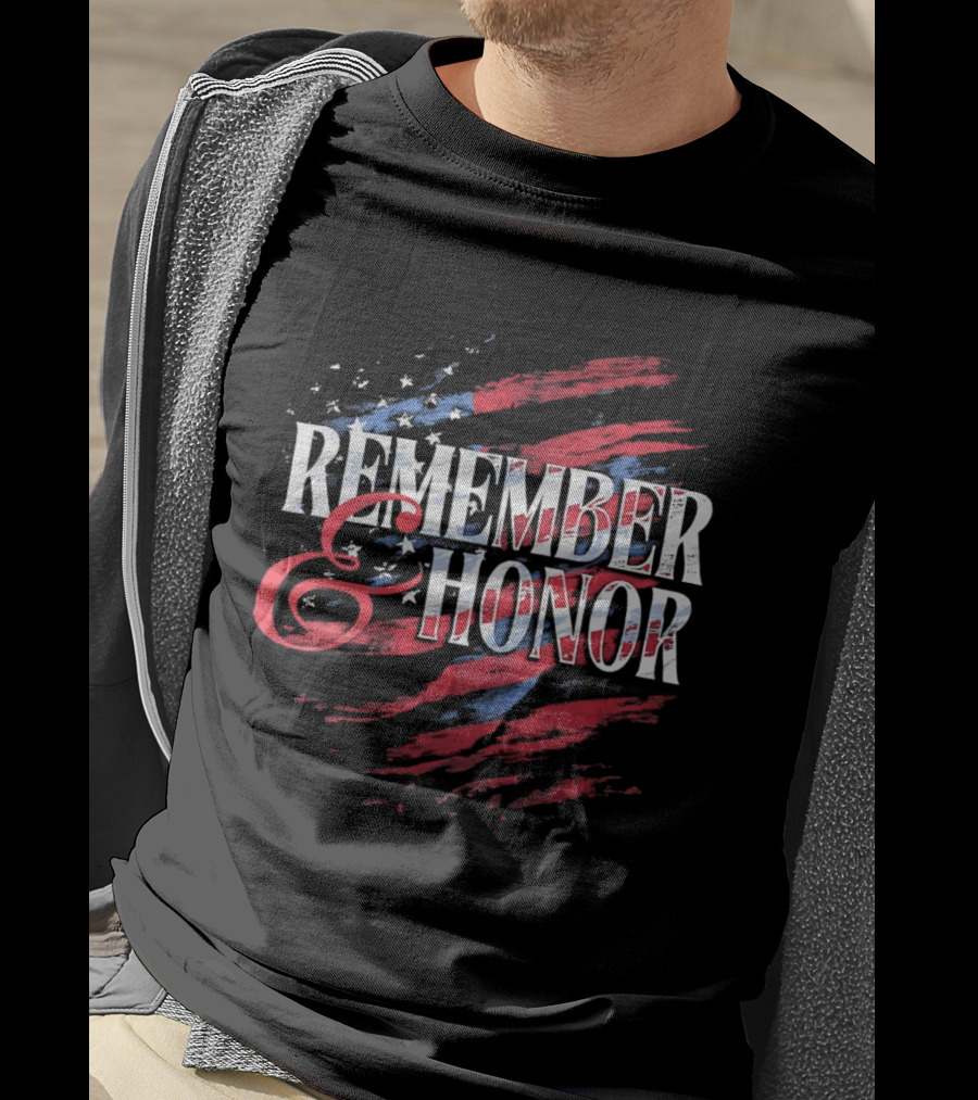 Remember And Honor Patriotic Stars And Stripes Flag T-Shirt
