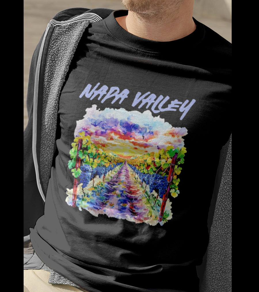 Napa Valley California Vineyard Scenic Sunset Watercolor Landscape T-Shirt