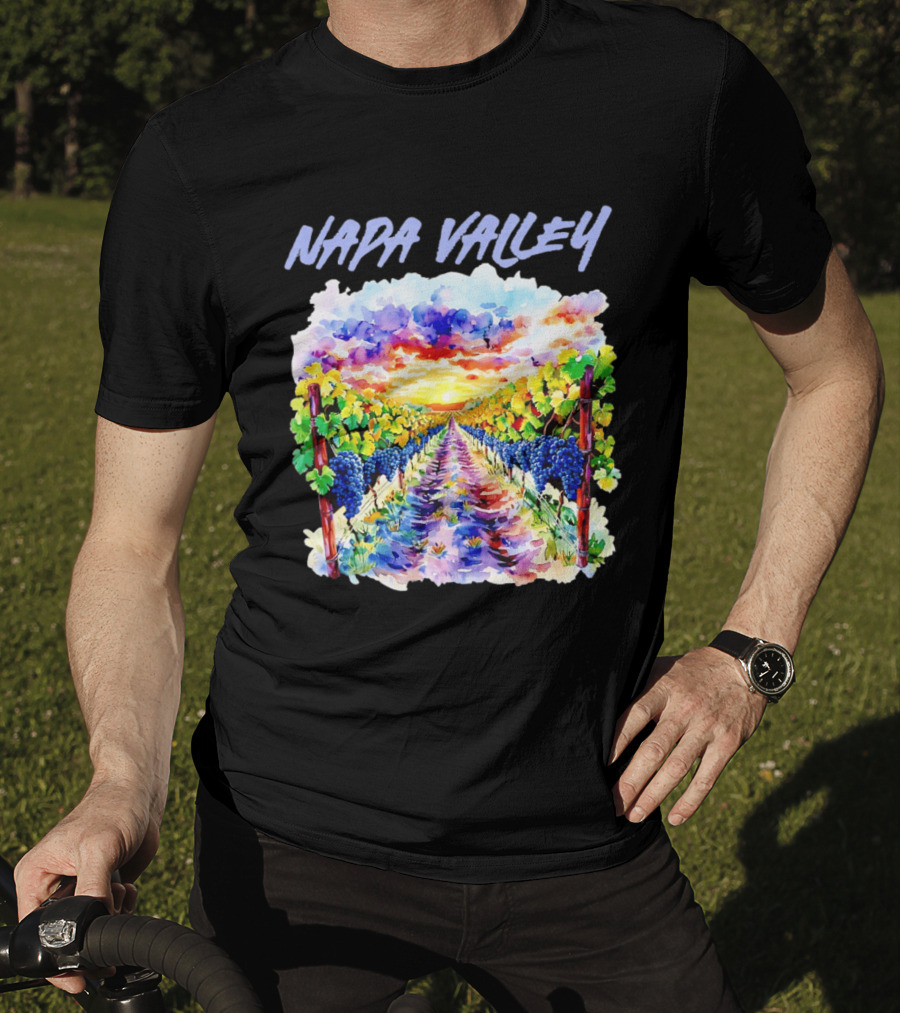 Napa Valley California Vineyard Scenic Sunset Watercolor Landscape T-Shirt