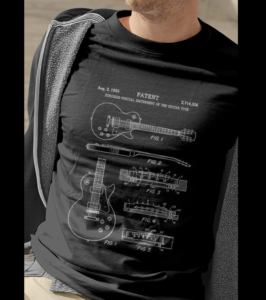 Patent Stringed Musical Instrument Blueprint Electric Guitar T-Shirt