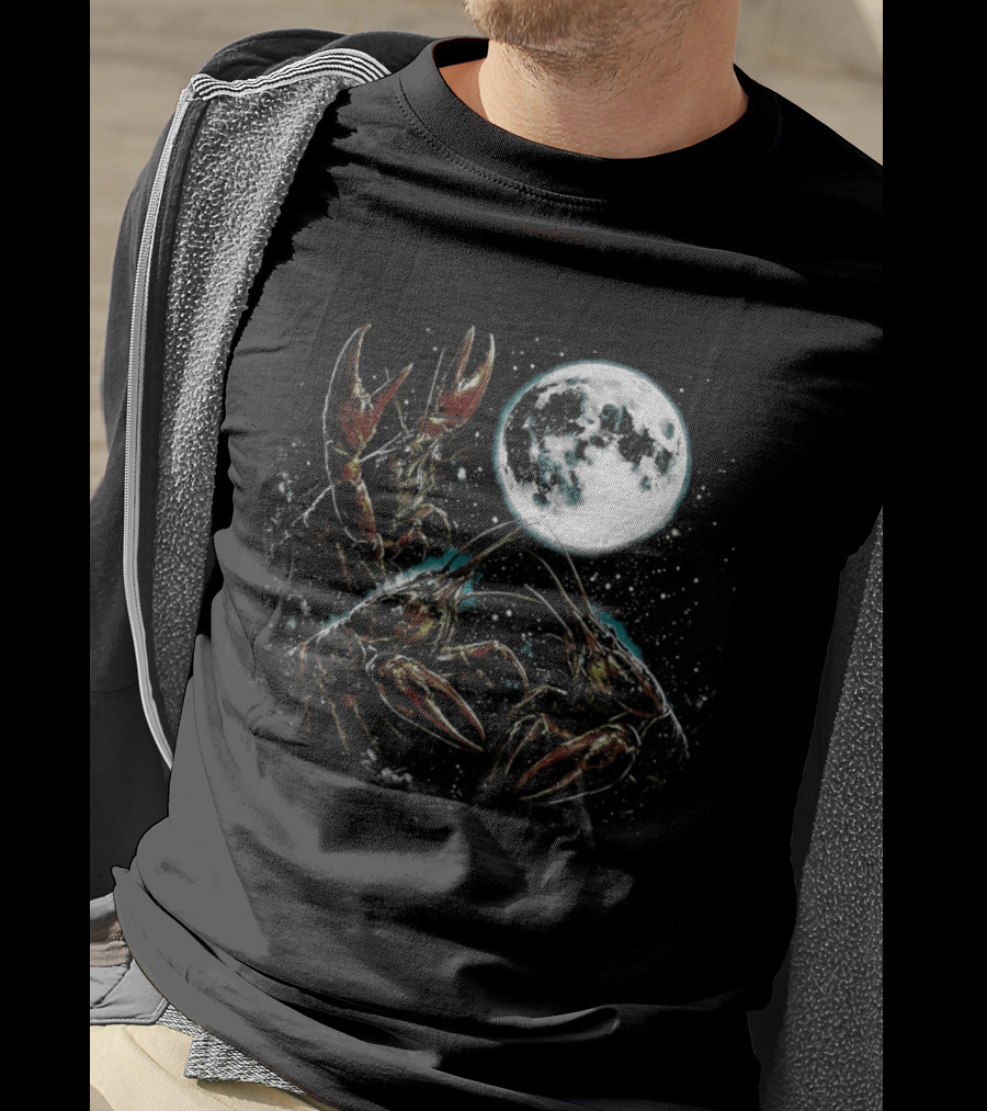 Three Crawfish Moon Galaxy Space Animal Lunar Crawdad Trio T-Shirt