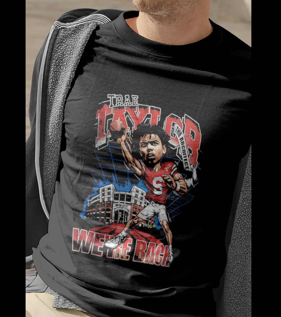 Trae Taylor Montana Grizzlies Football We're Back Red Quarterback Number 5 Stadium T-Shirt