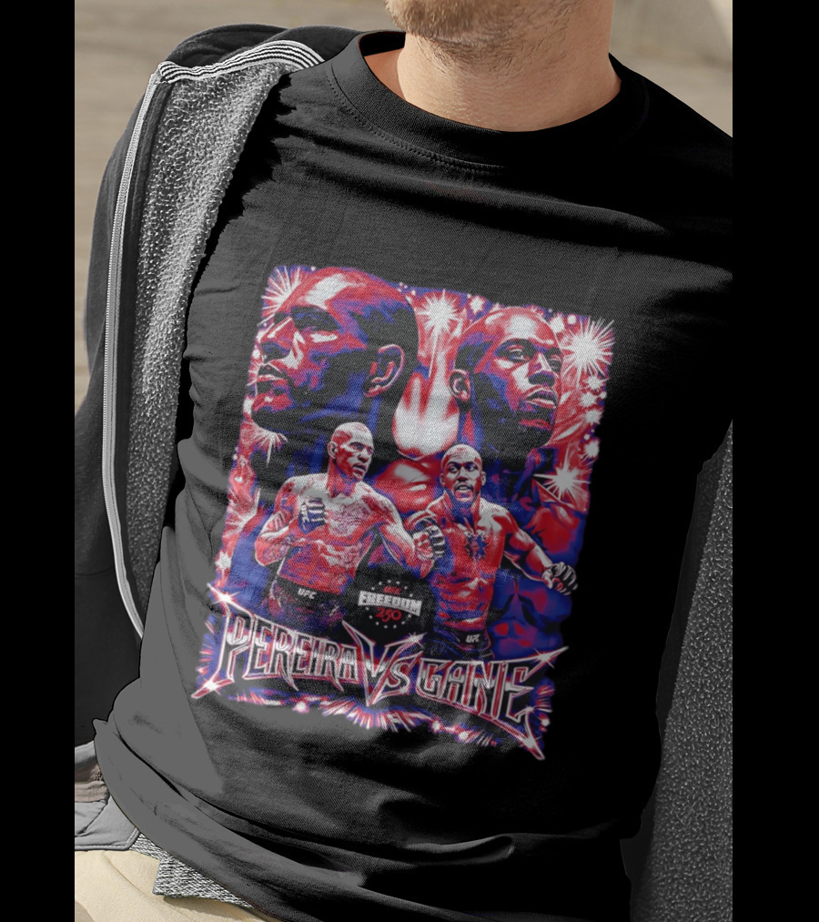 UFC Freedom 250 Pereira Vs Gane Event With Dramatic Fighter Portraits T-Shirt