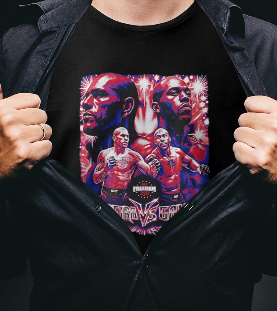 UFC Freedom 250 Pereira Vs Gane Event With Dramatic Fighter Portraits T-Shirt