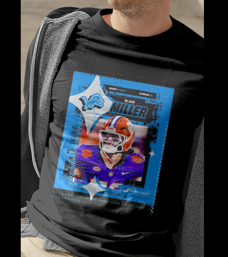 Blake Miller Clemson Round 1 Pick 17 Detroit Lions Tiger Uniform T-Shirt