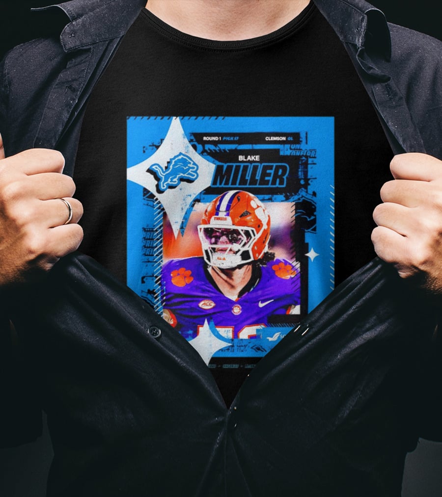 Blake Miller Clemson Round 1 Pick 17 Detroit Lions Tiger Uniform T-Shirt