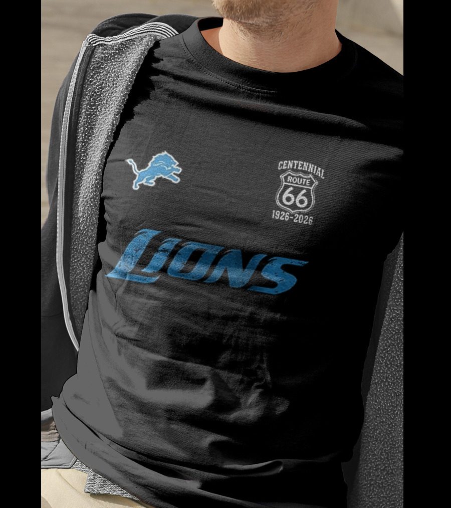 Detroit Lions Centennial Route 66 1926 2026 100th Anniversary T-Shirt