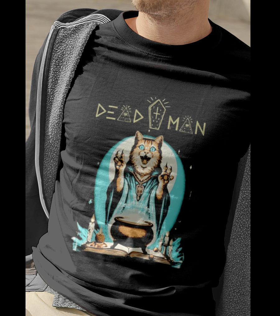Wizard Cat Casting Spell With Cauldron And Candles Dead Man T-Shirt