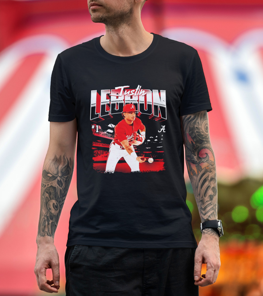 Justin Lebron Alabama Crimson Tide Baseball Player In Action T-Shirt