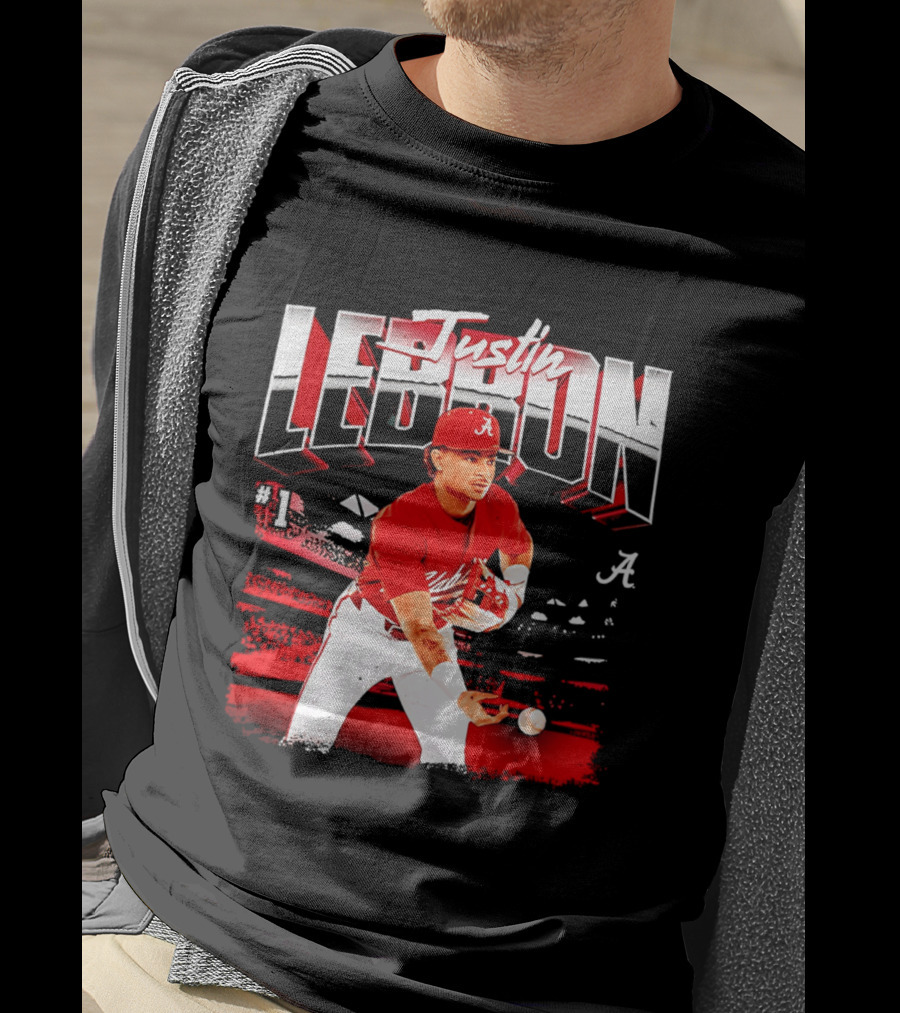 Justin Lebron Alabama Crimson Tide Baseball Player In Action T-Shirt