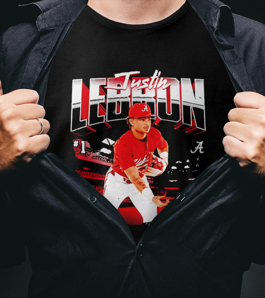 Justin Lebron Alabama Crimson Tide Baseball Player In Action T-Shirt