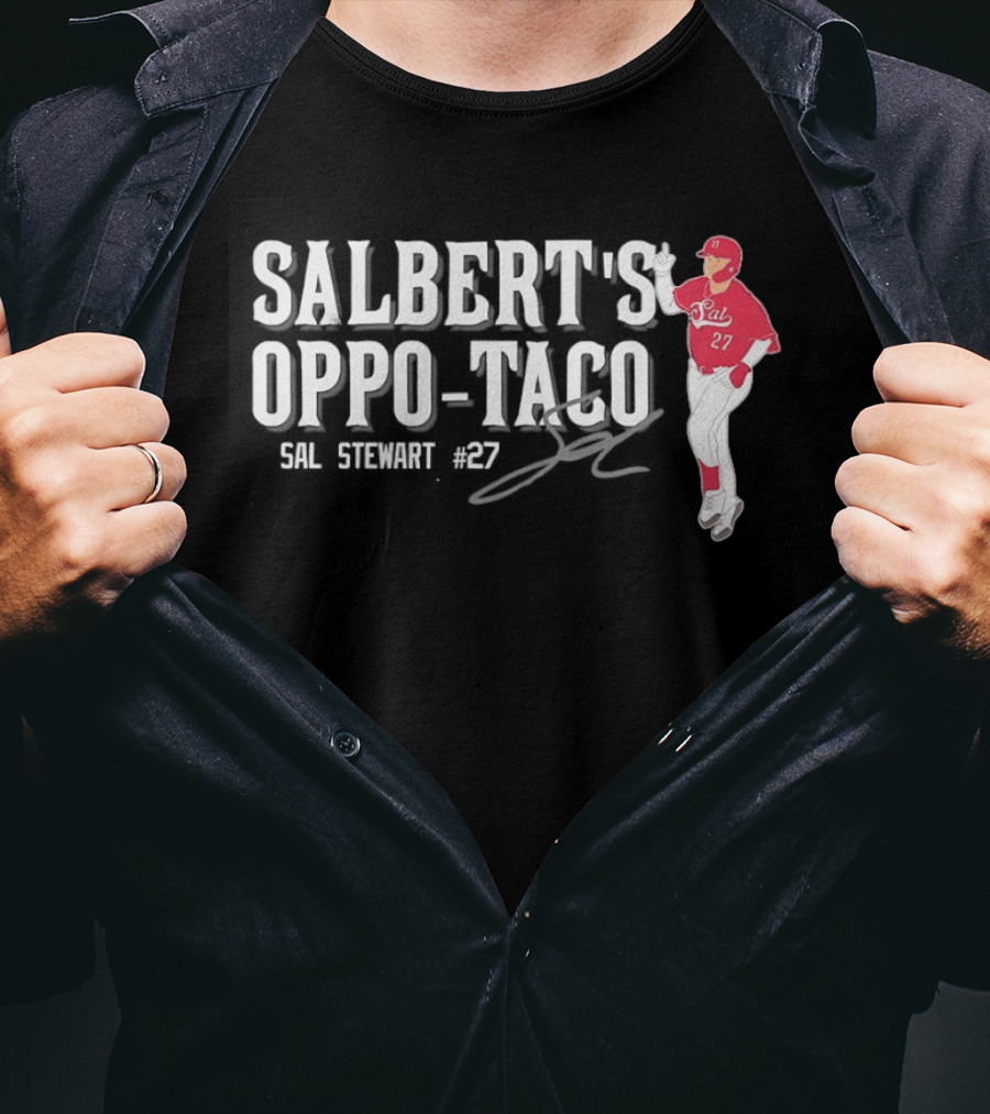 Cincinnati Reds Sal Stewart Number 27 Salbert's Oppo Taco T-Shirt