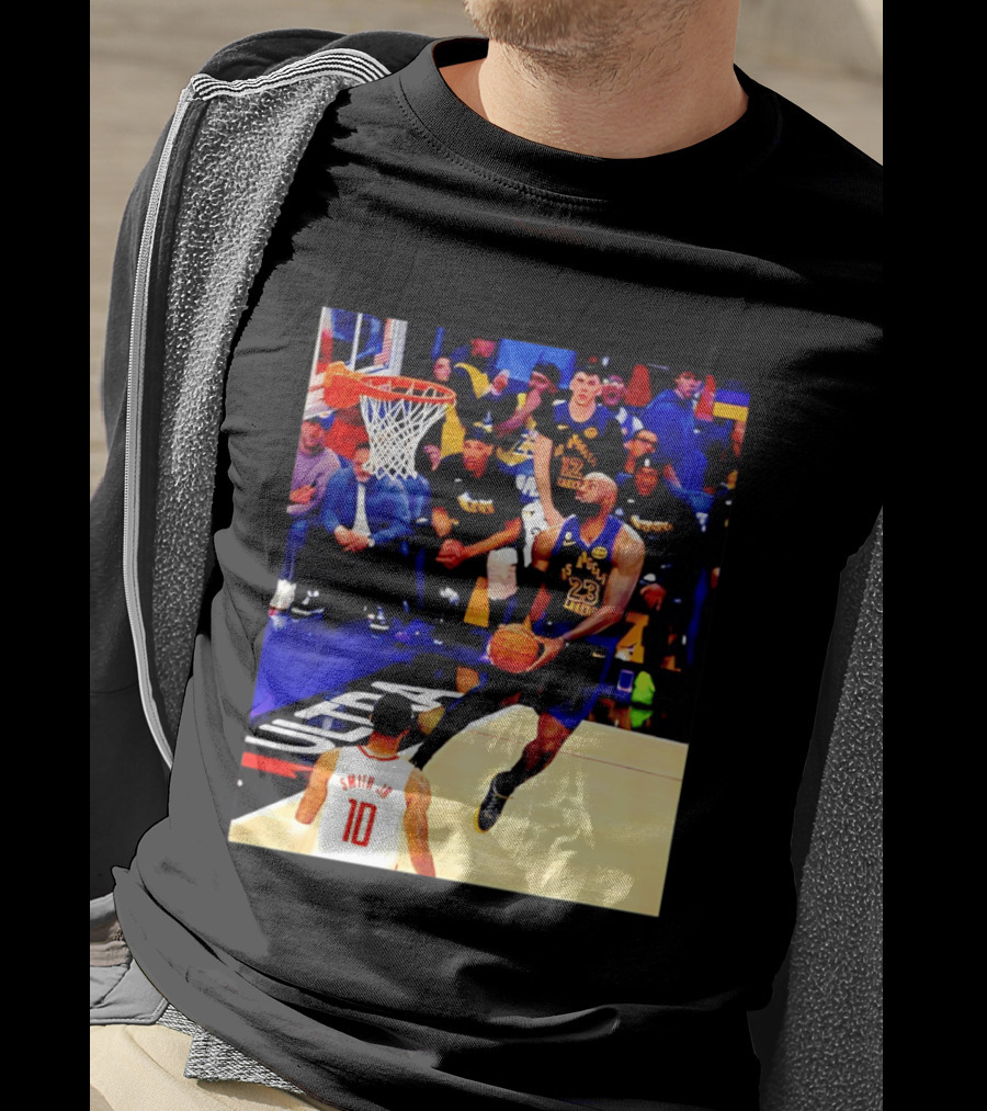 LeBron James Los Angeles Lakers Dunking Action Photo T-Shirt