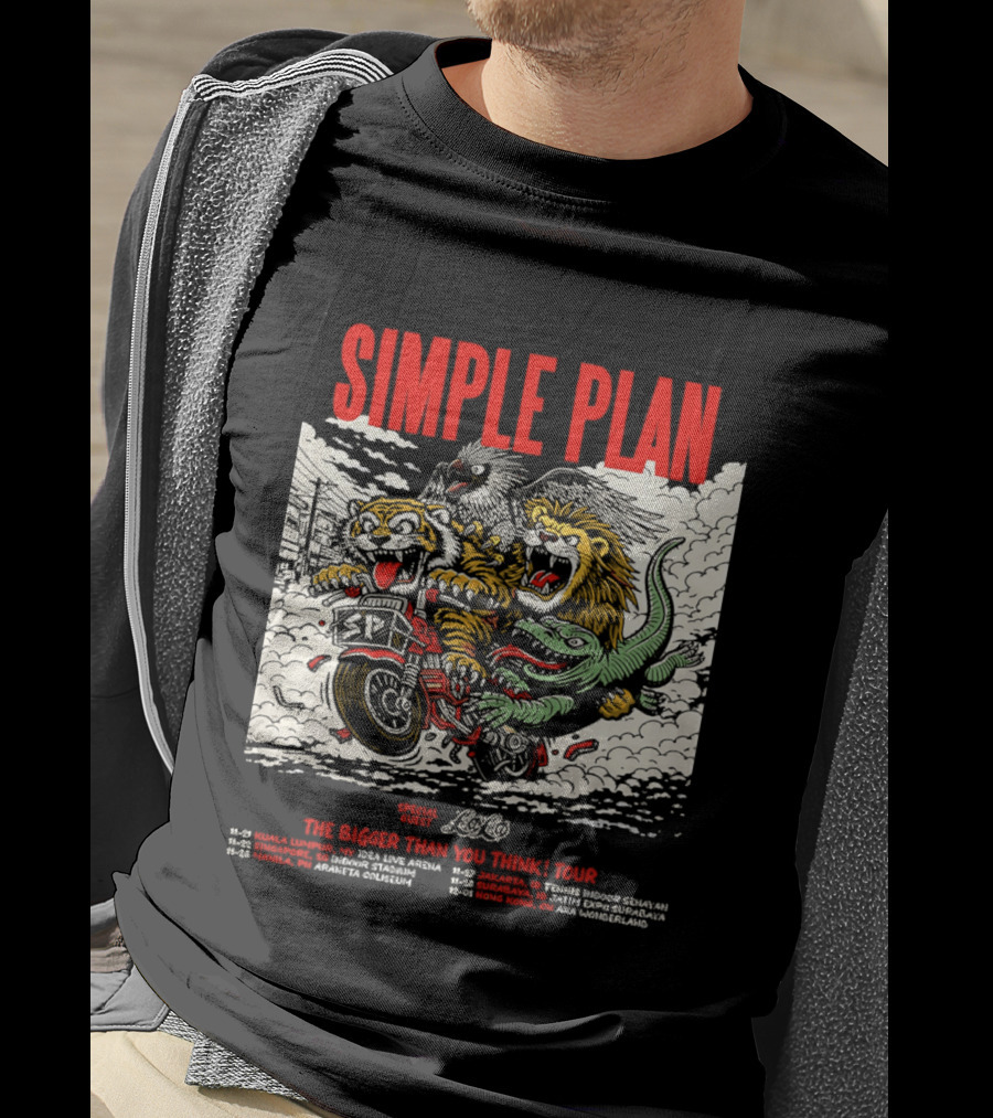 Simple Plan 2024 The Bigger Than You Think Tour Dates Lion And Monster Motocross T-Shirt