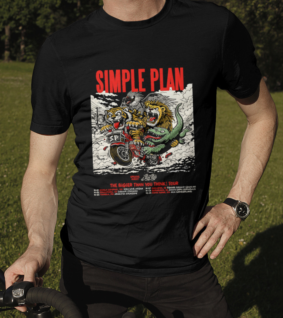 Simple Plan 2024 The Bigger Than You Think Tour Dates Lion And Monster Motocross T-Shirt